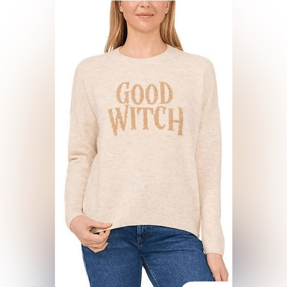 Vince Camuto Women's Cream Sweater with 'Good Witch' Design XXL NWT Halloween